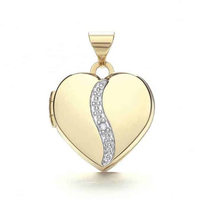 9ct Gold Fancy Diamond Set Heart Shape Locket