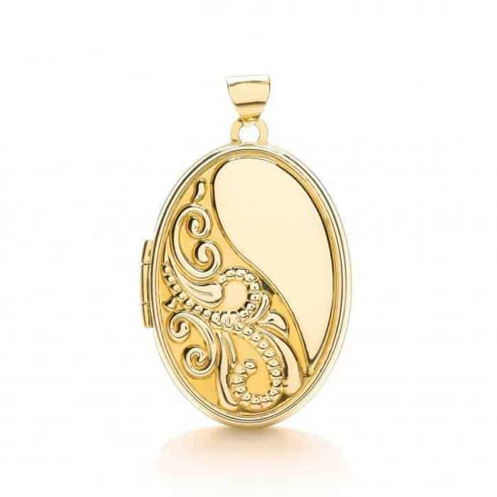 9ct Yellow Gold Half Patterned Oval Locket
