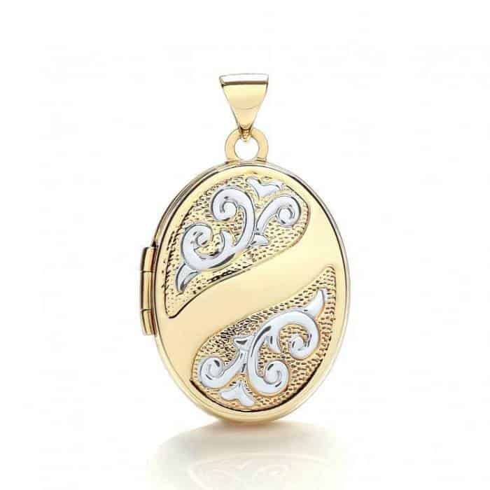 9ct Two Colour Gold Patterned Oval Locket