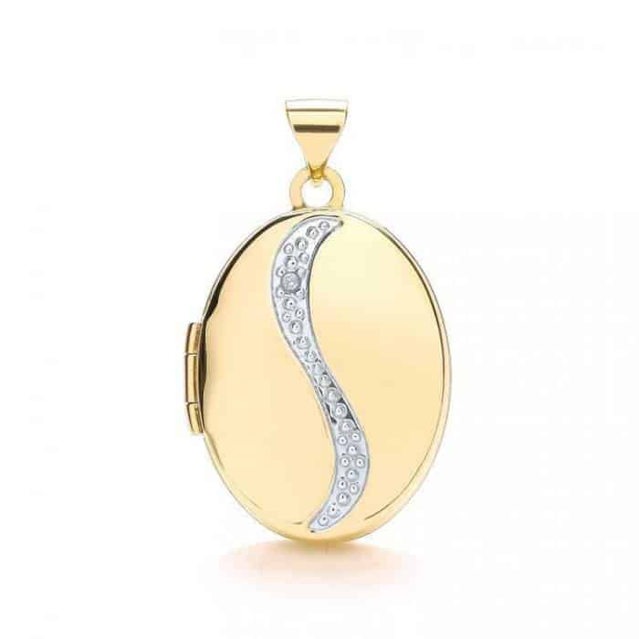 9ct Gold Fancy Diamond Set Oval Shape Locket