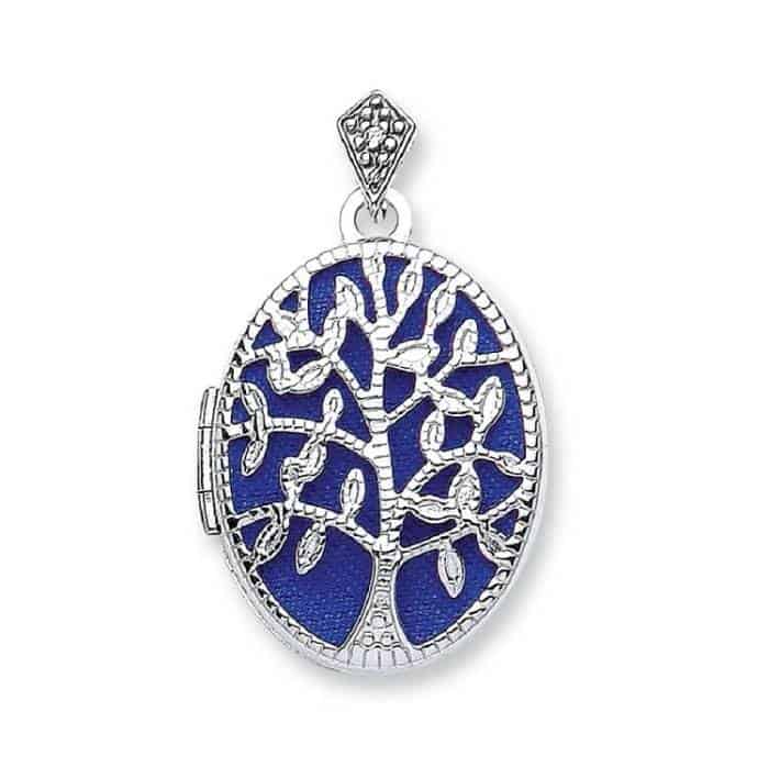 9ct White Gold Oval Shape Tree of Life Locket