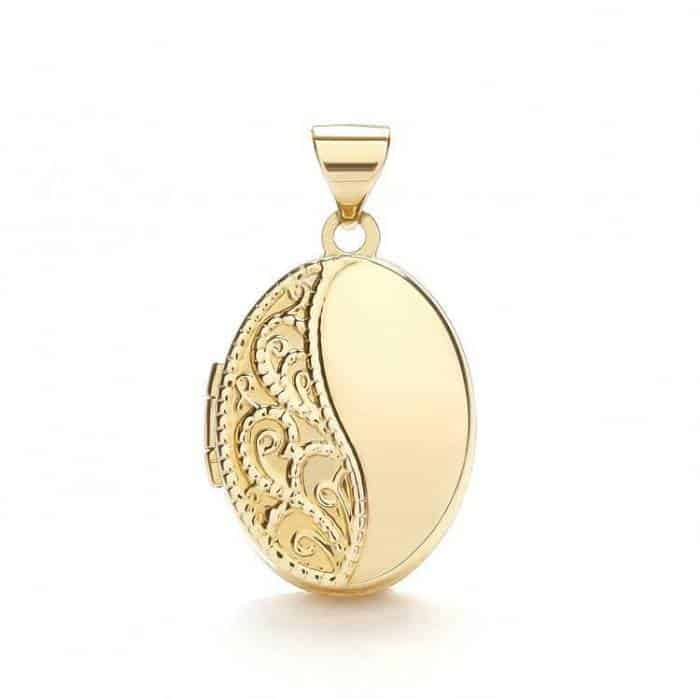 9ct Yellow Gold Half Patterned Small Oval Locket