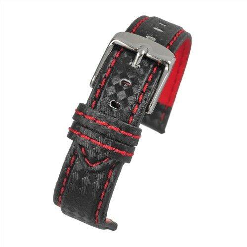 Black Carbon 18mm Watch Strap with Colour Stitching