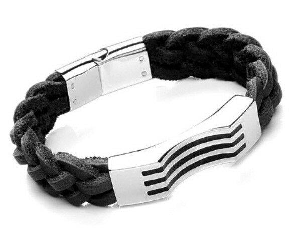 Designer Tribal Steel Chunky Plaited Leather Bracelet