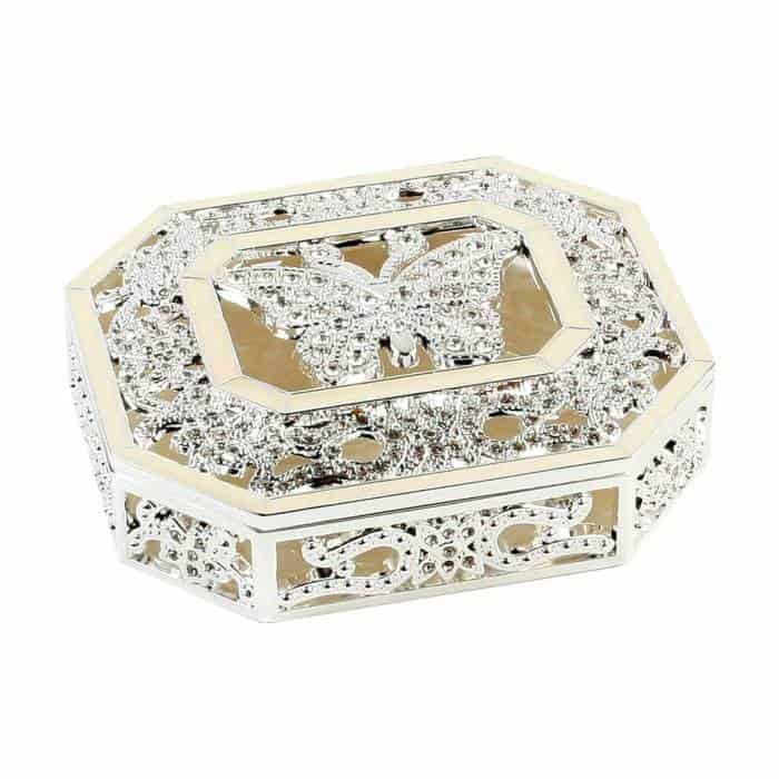 Trinket Box Butterfly Silver Plated Enamel Effect/Crystals 14138