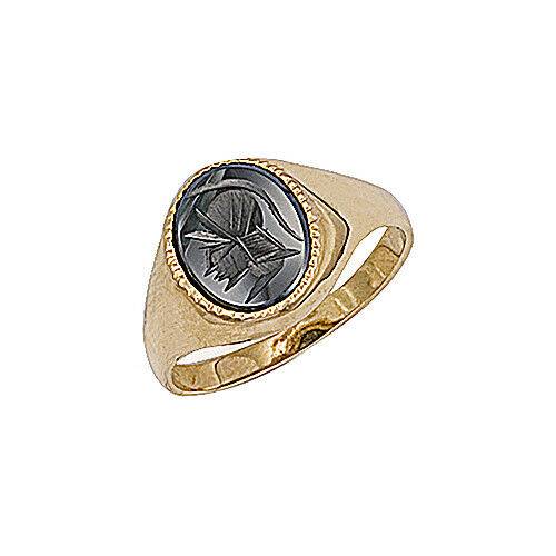 9ct Gold Hallmarked Gents Oval Shape Hematite Ring with Plain sides