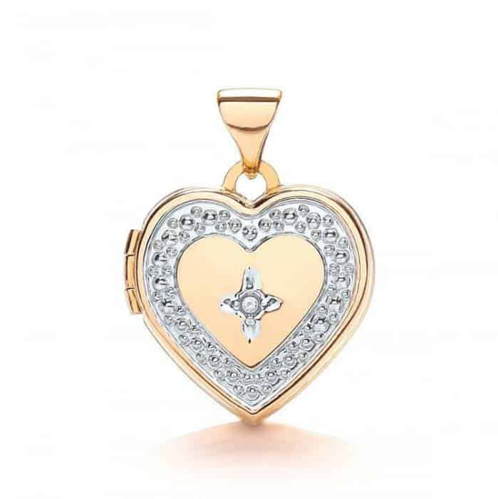 9ct Gold Heart Locket set with a Diamond