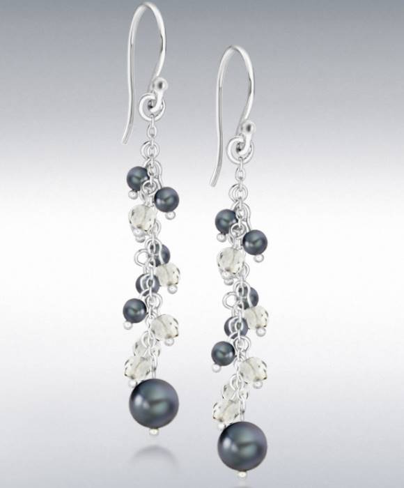 White and Grey Cultured Pearl Dangle Earrings - Marine Meditations | NOVICA