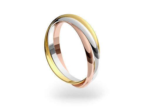 9ct 3 Colour Gold Russian Style Stone Set Fixed Wedding Band 