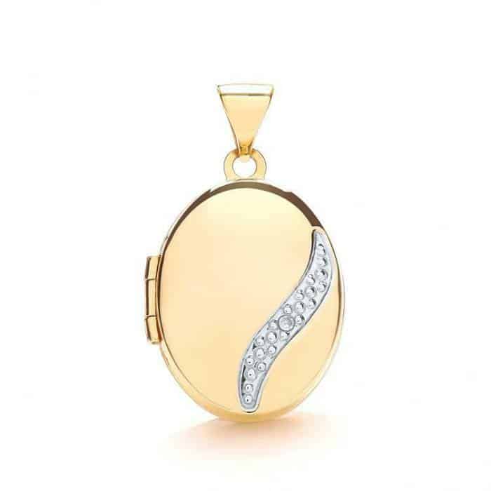 9ct Gold Fancy Diamond Set Oval Shape Locket