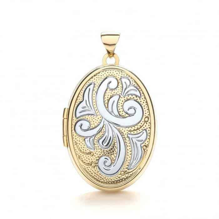 9ct Yellow & White Gold Patterned Family Oval Locket