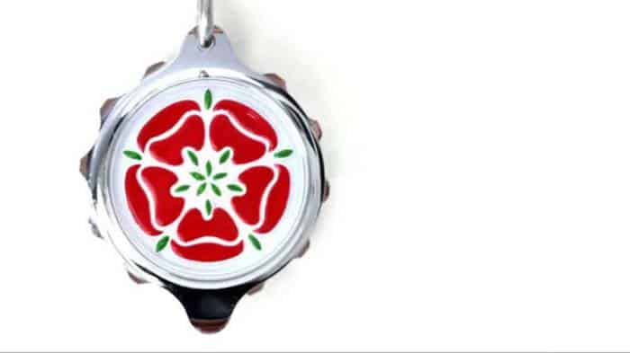 SOS Talisman-Chrome Plated Pendant Tudor Rose Red and 22" Chain