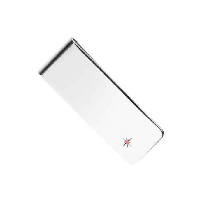 Sterling Silver Money Clip with Ruby - Free Engraving
