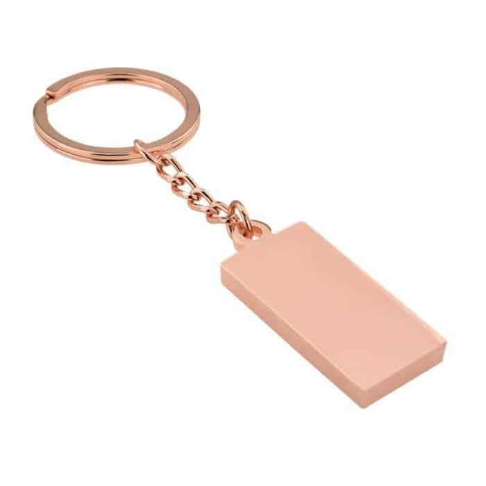 Personalised Rectangular Rose Plated or Silver Plated Key Ring - Free Engraving