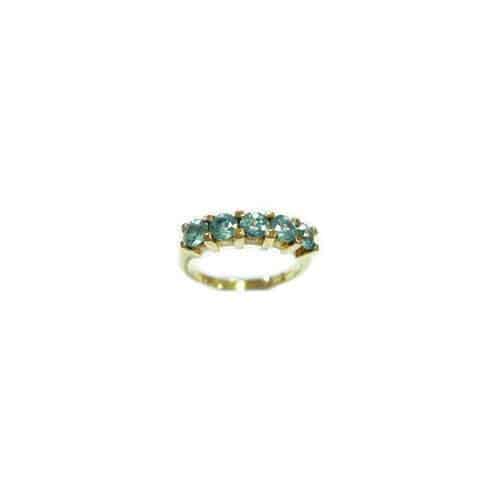 9ct Gold Ladies ' Pre - Owned ' 5 Stone Blue Zircon Ring.