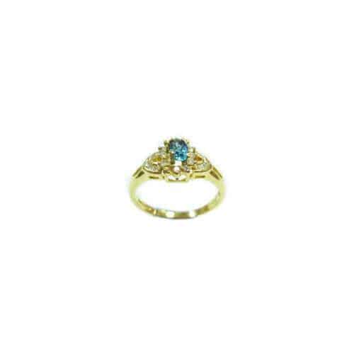 18ct Gold ' Pre - Owned ' Blue Topaz & Diamond Ring.