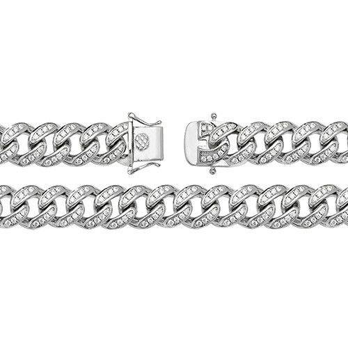 Sterling Silver Curb Chain set with White Stones - Lengths 8" - 30"