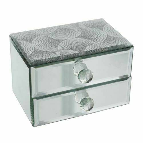 Hestia Jewellery Box Glitter Fan Design Top Mirrored Glass HE919JB
