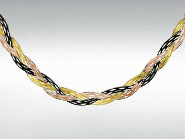 Sterling Silver 4 Tone Diamond Cut Herringbone Necklace 17"